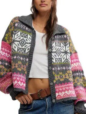Free People Snowdrift Cardigan Frozen Flower Combo, Relaxed Fit, Size Small